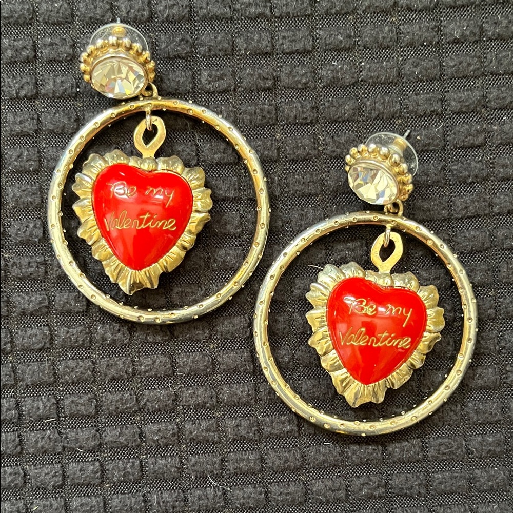 Betsey Johnson Gold and Red Heart Earrings